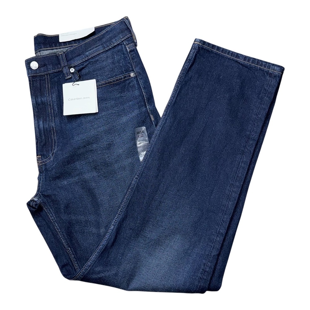 CK‎ Calvin Klein Mens Dark Blue Denim Jeans Straight Fit Stretch 32x34 NWT